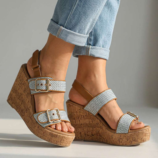 Women's Double Buckle Strap Wedge Heels Corvine