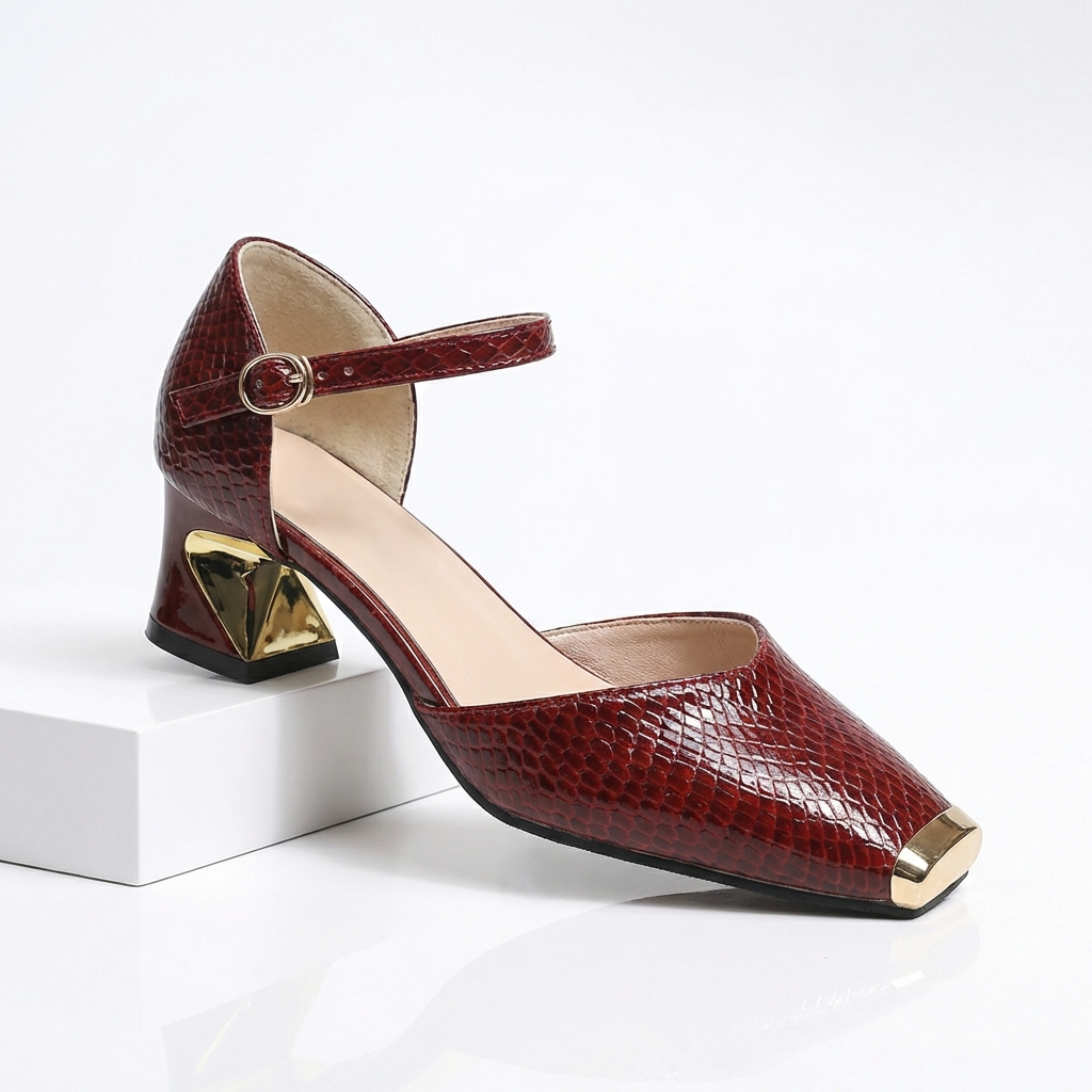 Women's Embossed Snake-Texture Gold Heels Corvine
