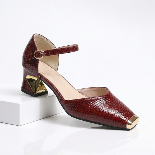 Women's Embossed Snake-Texture Gold Heels Corvine
