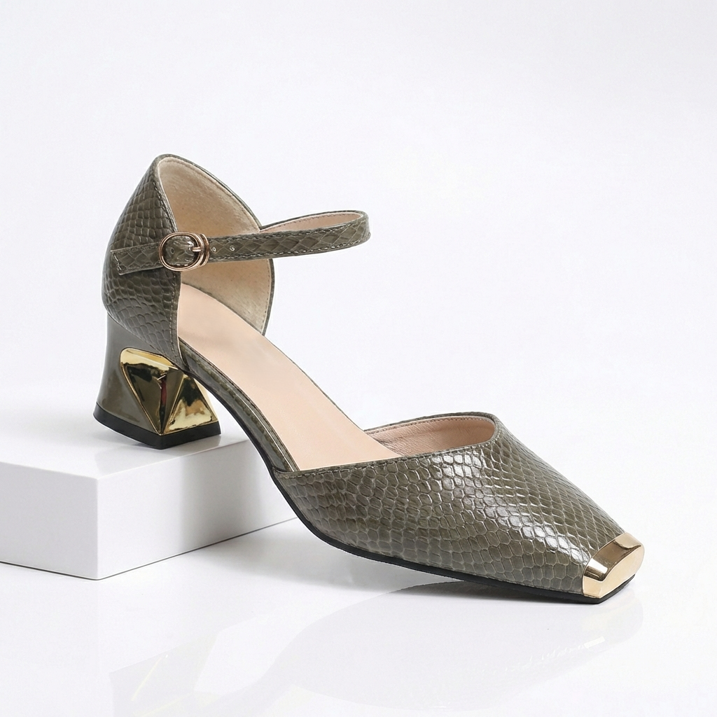 Women's Embossed Snake-Texture Gold Heels Corvine
