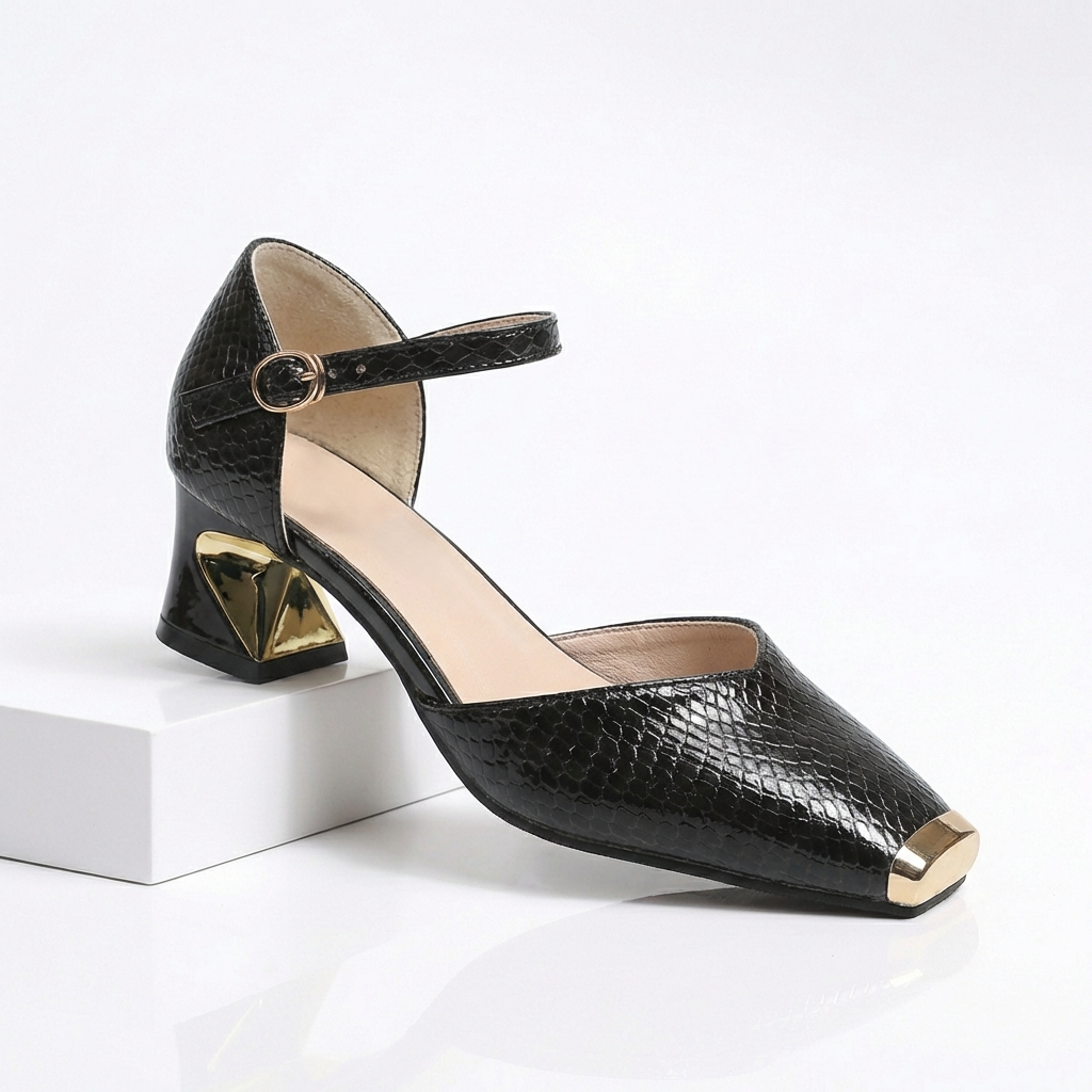 Women's Embossed Snake-Texture Gold Heels Corvine