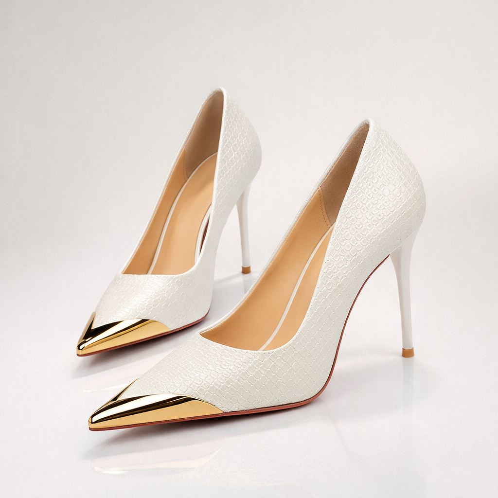Women's Embossed Textured Gold Stiletto Heels Corvine