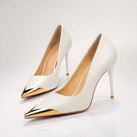 Women's Embossed Textured Gold Stiletto Heels Corvine