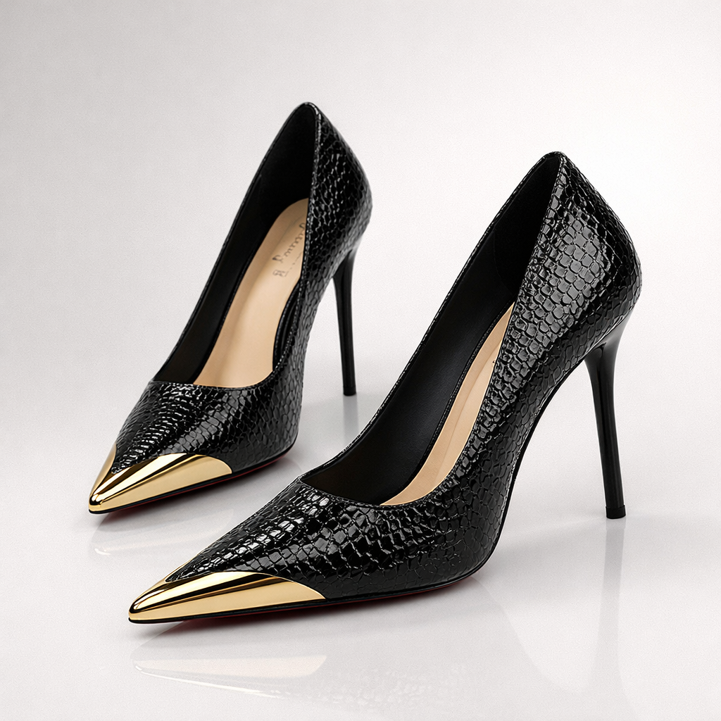 Women's Embossed Textured Gold Stiletto Heels Corvine