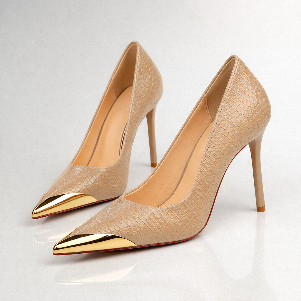 Women's Embossed Textured Gold Stiletto Heels Corvine