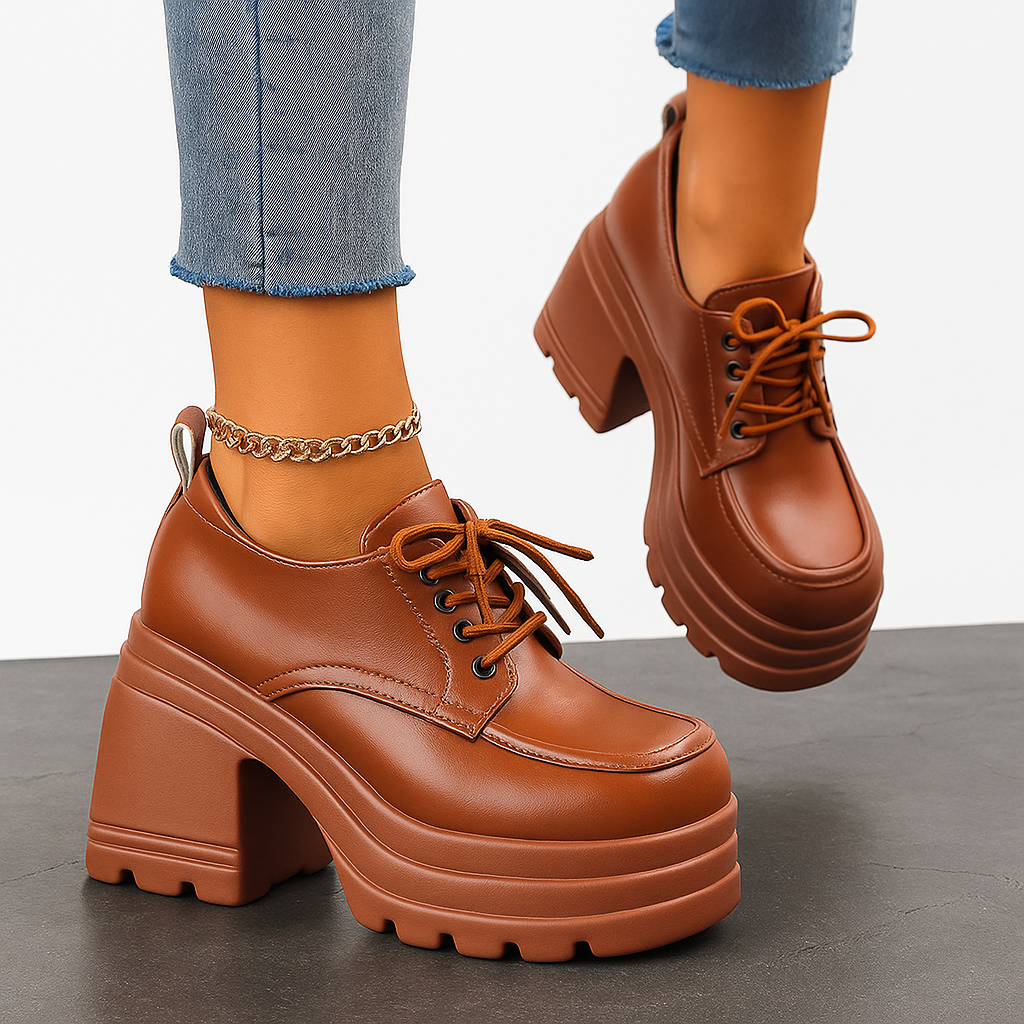Women's Faux-Leather Chunky Lace-Up Shoes Corvine