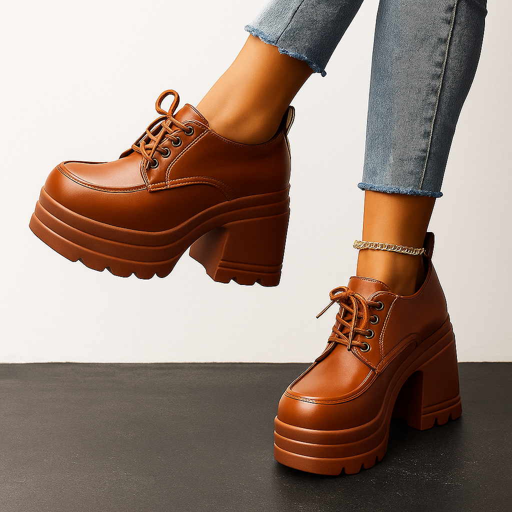 Women's Faux-Leather Chunky Lace-Up Shoes Corvine