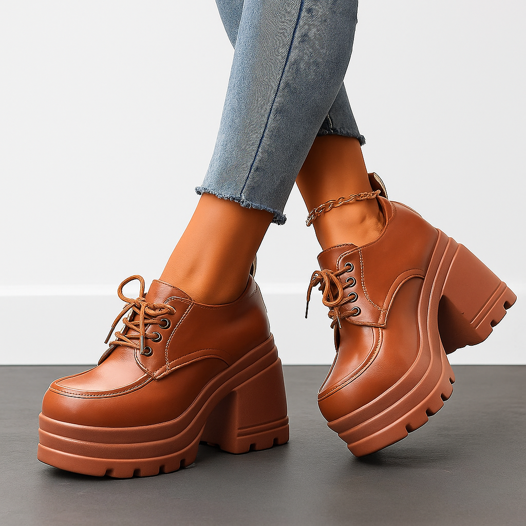 Women's Faux-Leather Chunky Lace-Up Shoes Corvine