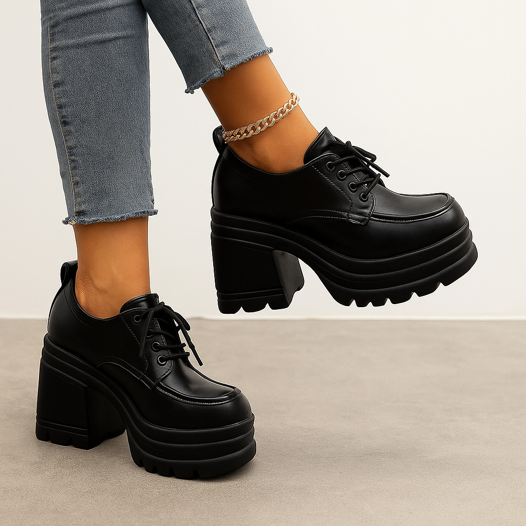 Women's Faux-Leather Chunky Lace-Up Shoes Corvine