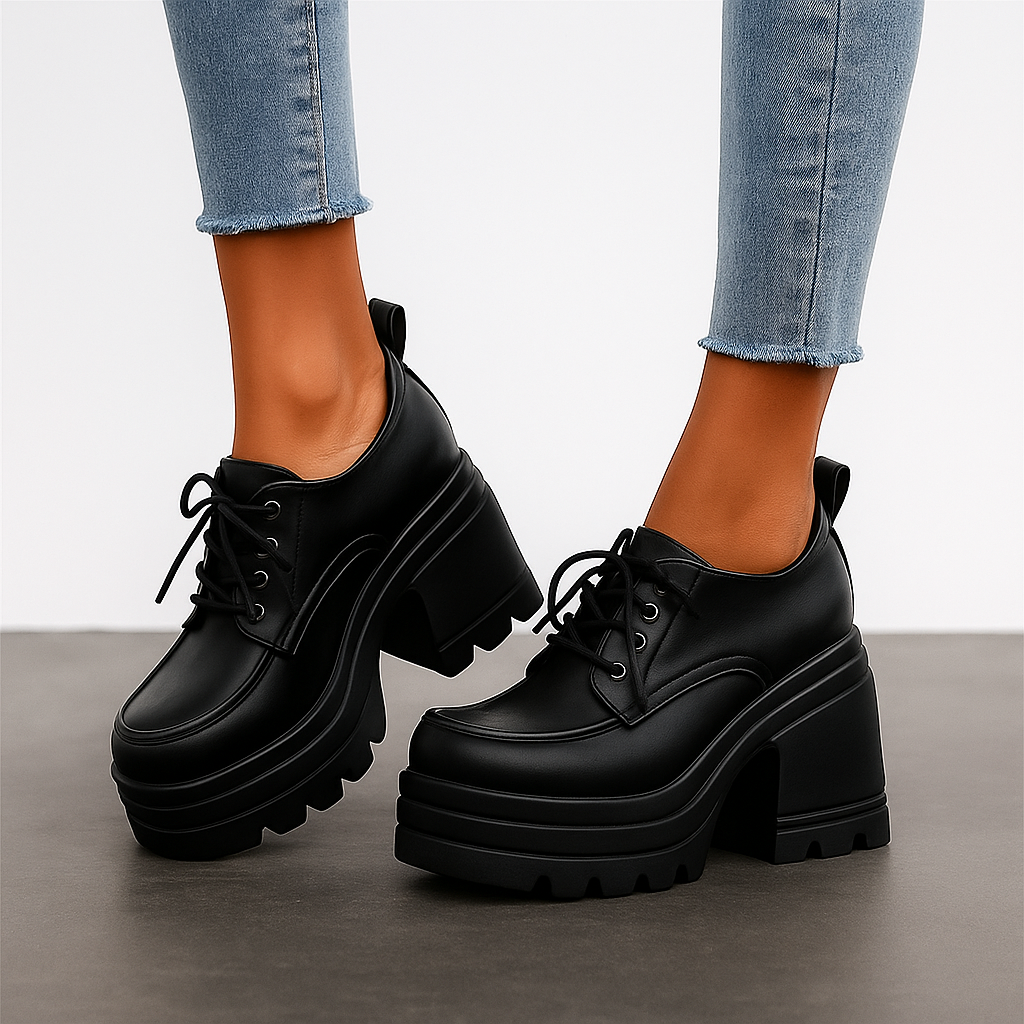Women's Faux-Leather Chunky Lace-Up Shoes Corvine