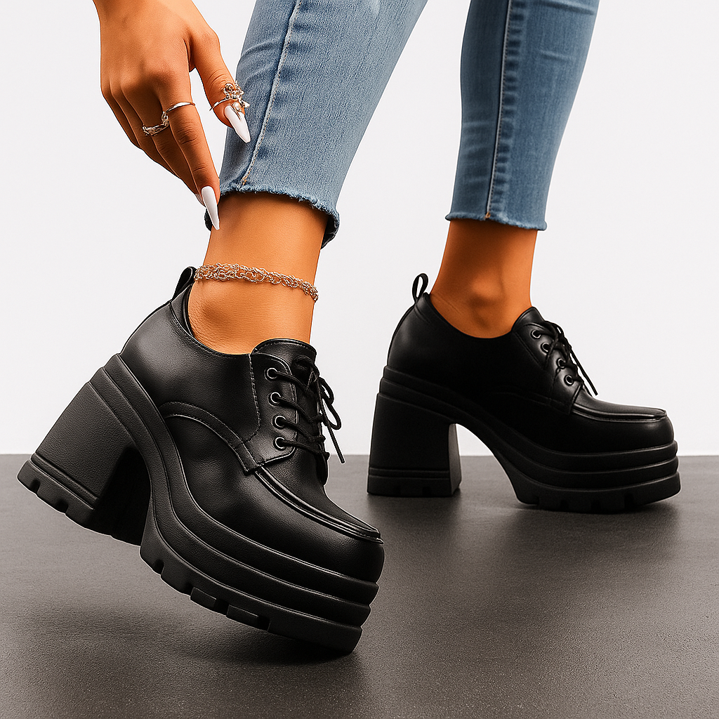 Women's Faux-Leather Chunky Lace-Up Shoes Corvine