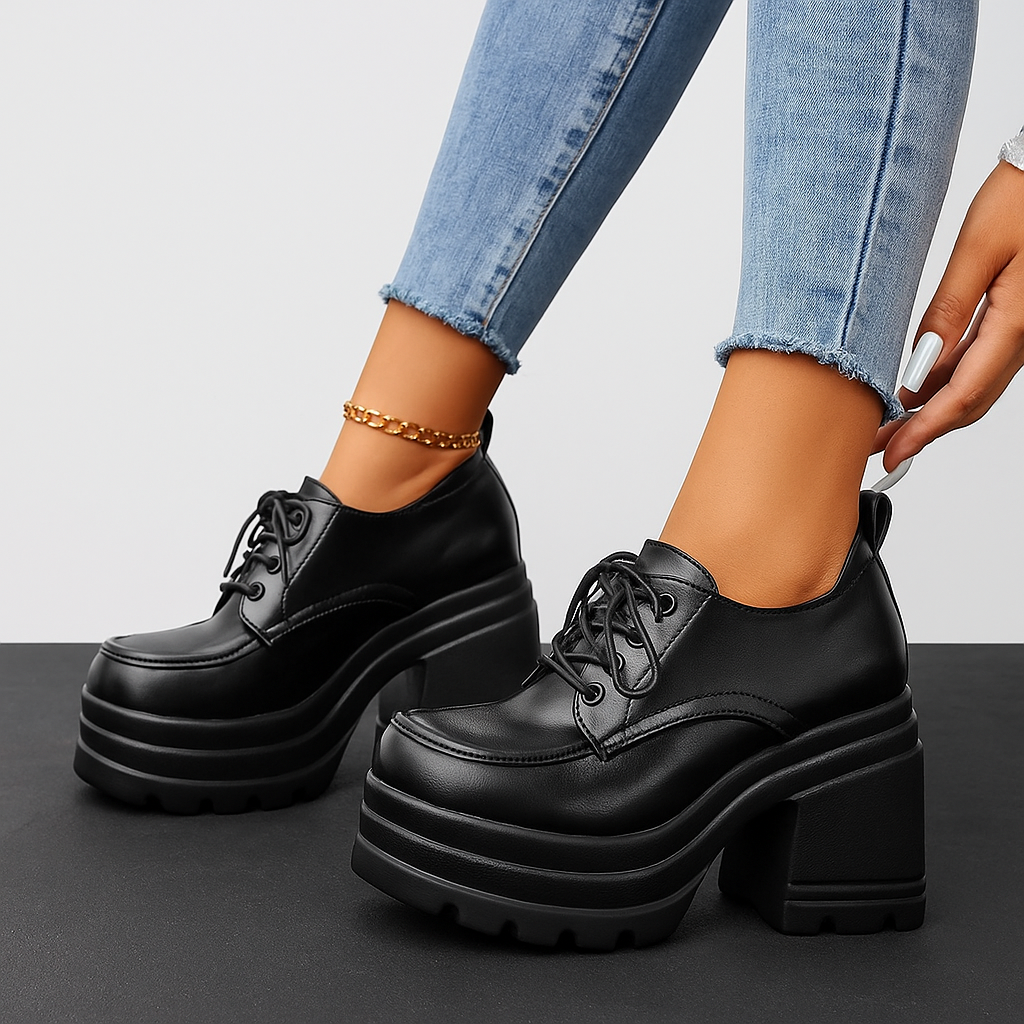 Women's Faux-Leather Chunky Lace-Up Shoes Corvine
