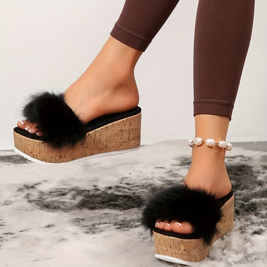 Women's Faux Fur Wedge Sandals Corvine