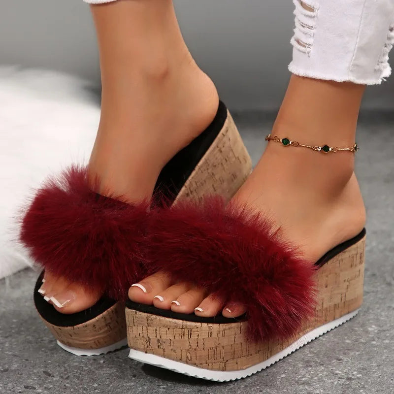 Women's Faux Fur Wedge Sandals Corvine