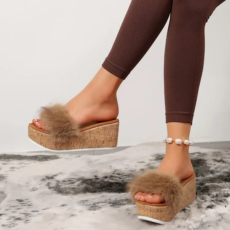 Women's Faux Fur Wedge Sandals Corvine