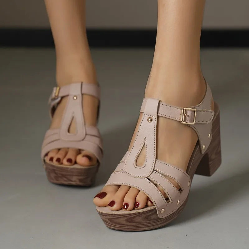 Women's Faux Leather Block Heel Sandals Corvine