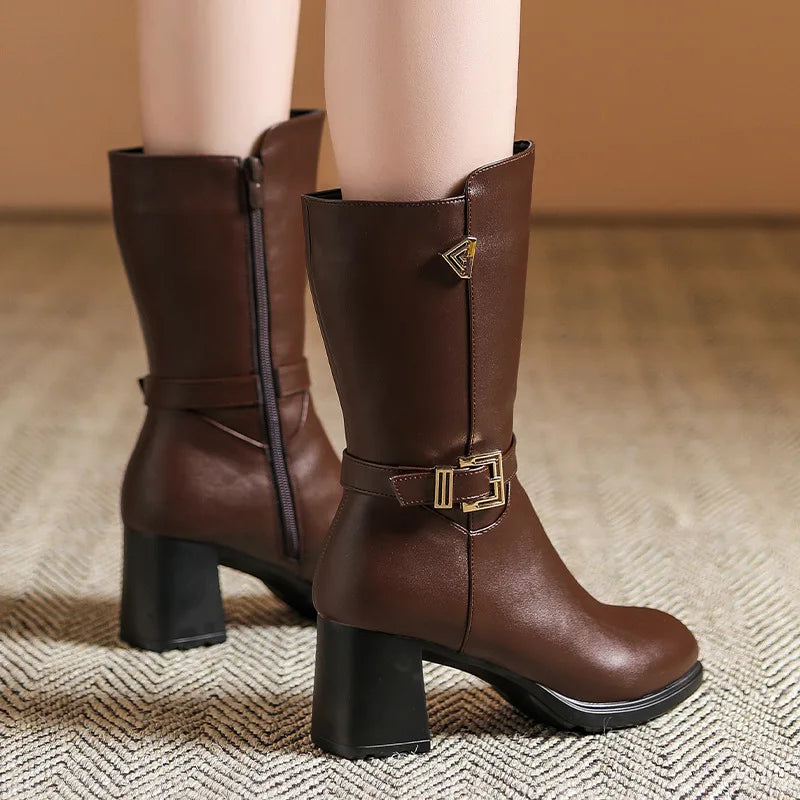 Women's Faux Leather Buckle Detail Ankle Boots Corvine