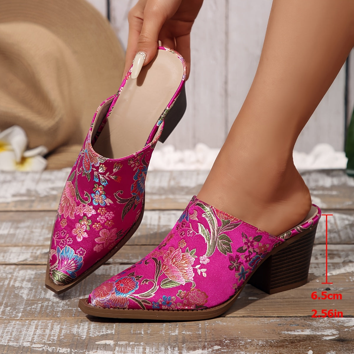 Women's Floral Brocade Satin Mules Shoes Corvine