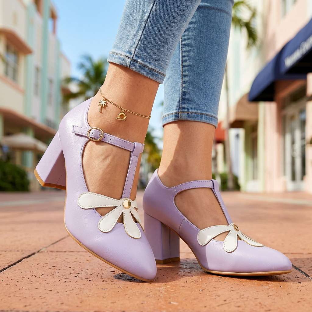 Women's Floral Detail Mary Jane Heels Corvine