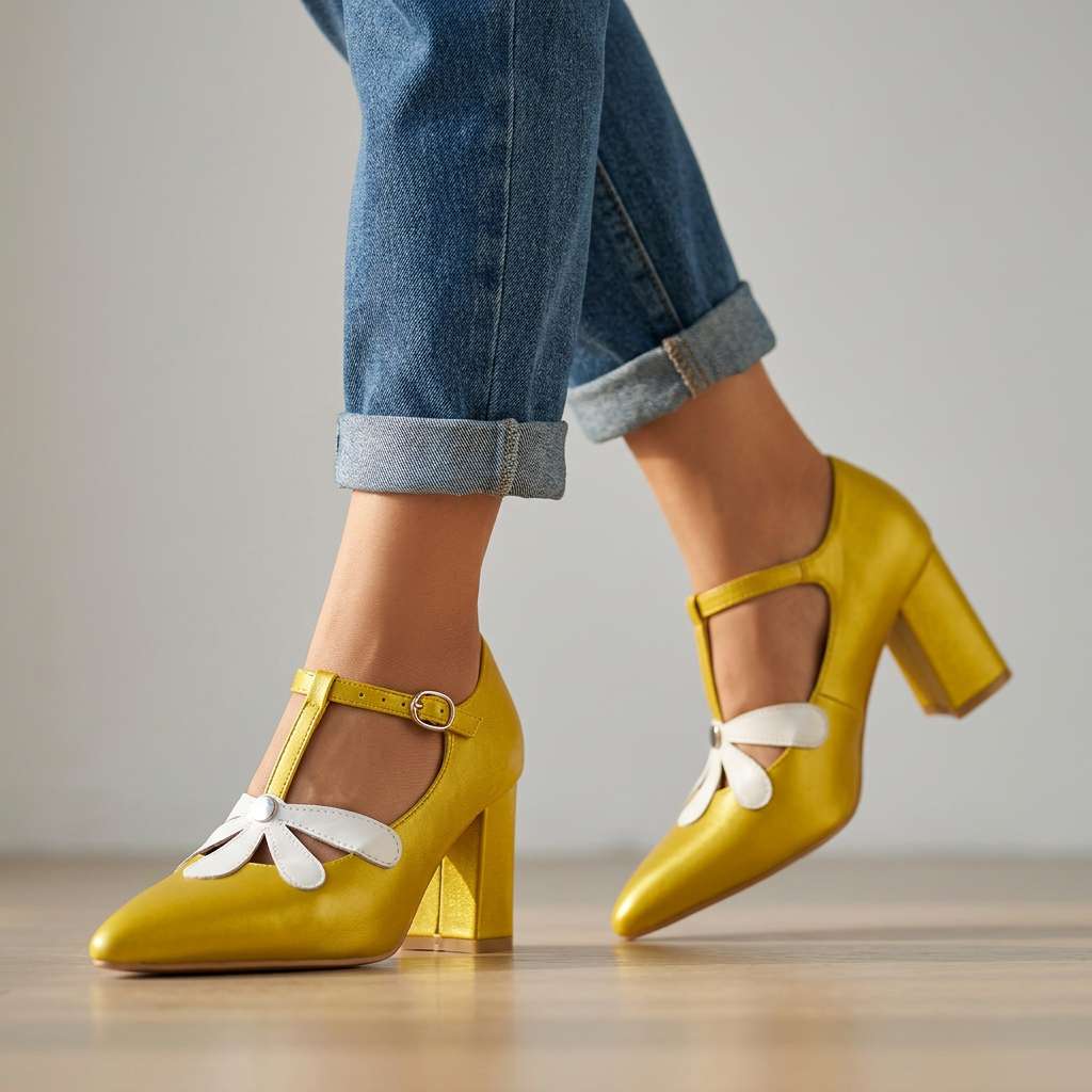 Women's Floral Detail Mary Jane Heels Corvine