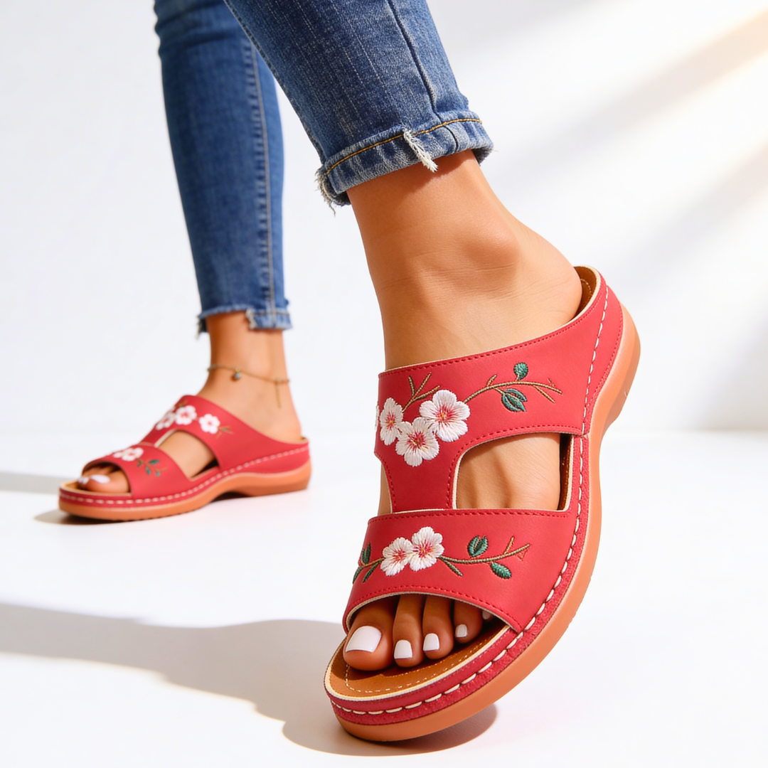 Women's Floral Embroidered Leather Sandals Corvine