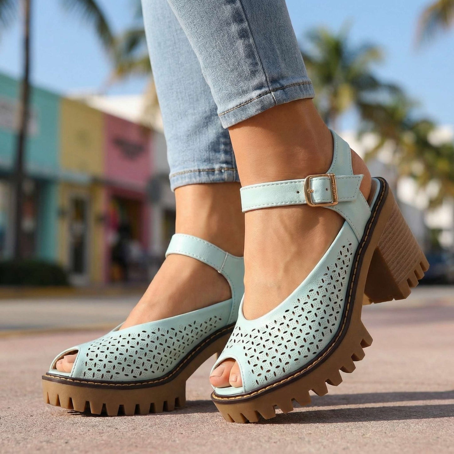 Women's Flower Cut Chunky Sandals Corvine