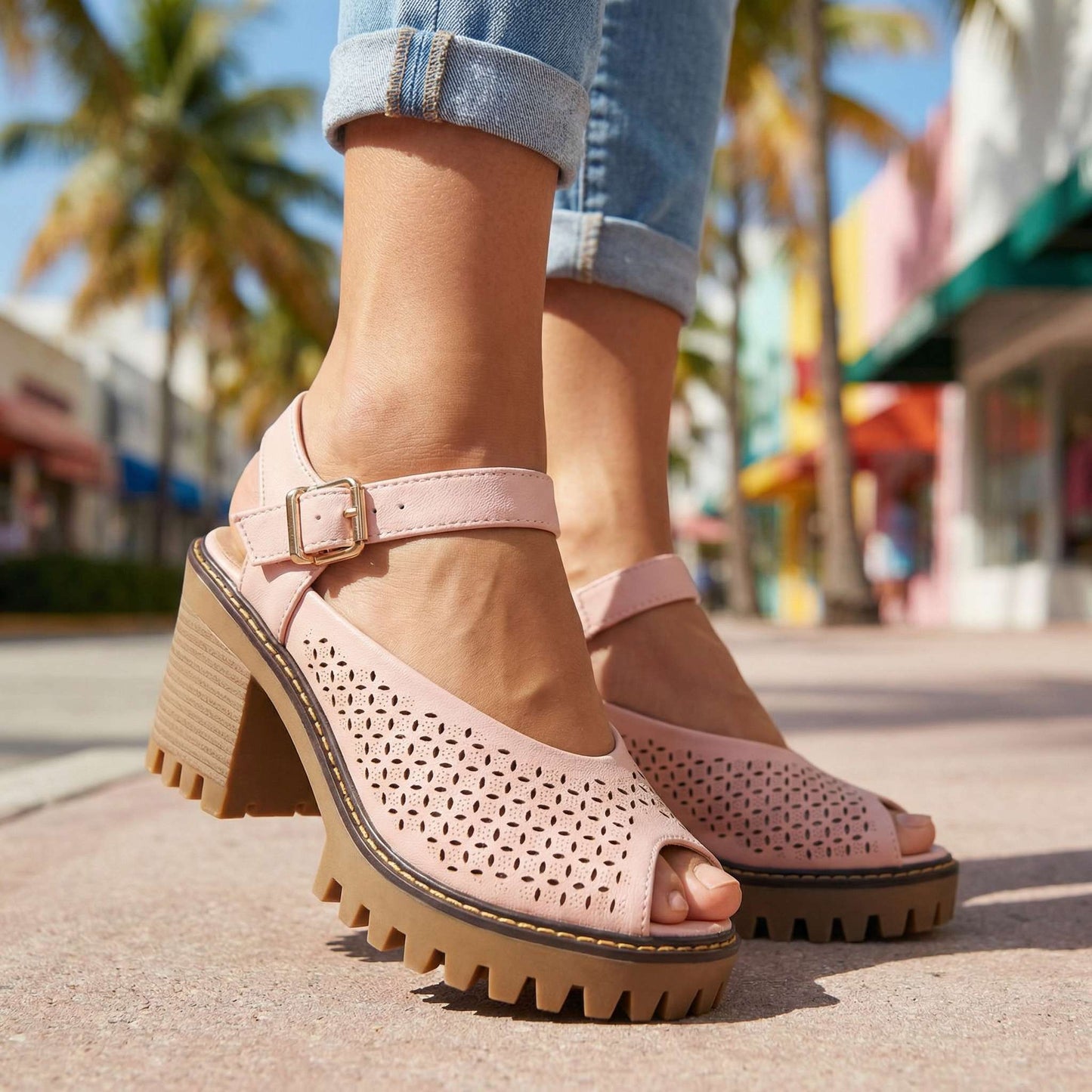 Women's Flower Cut Chunky Sandals Corvine