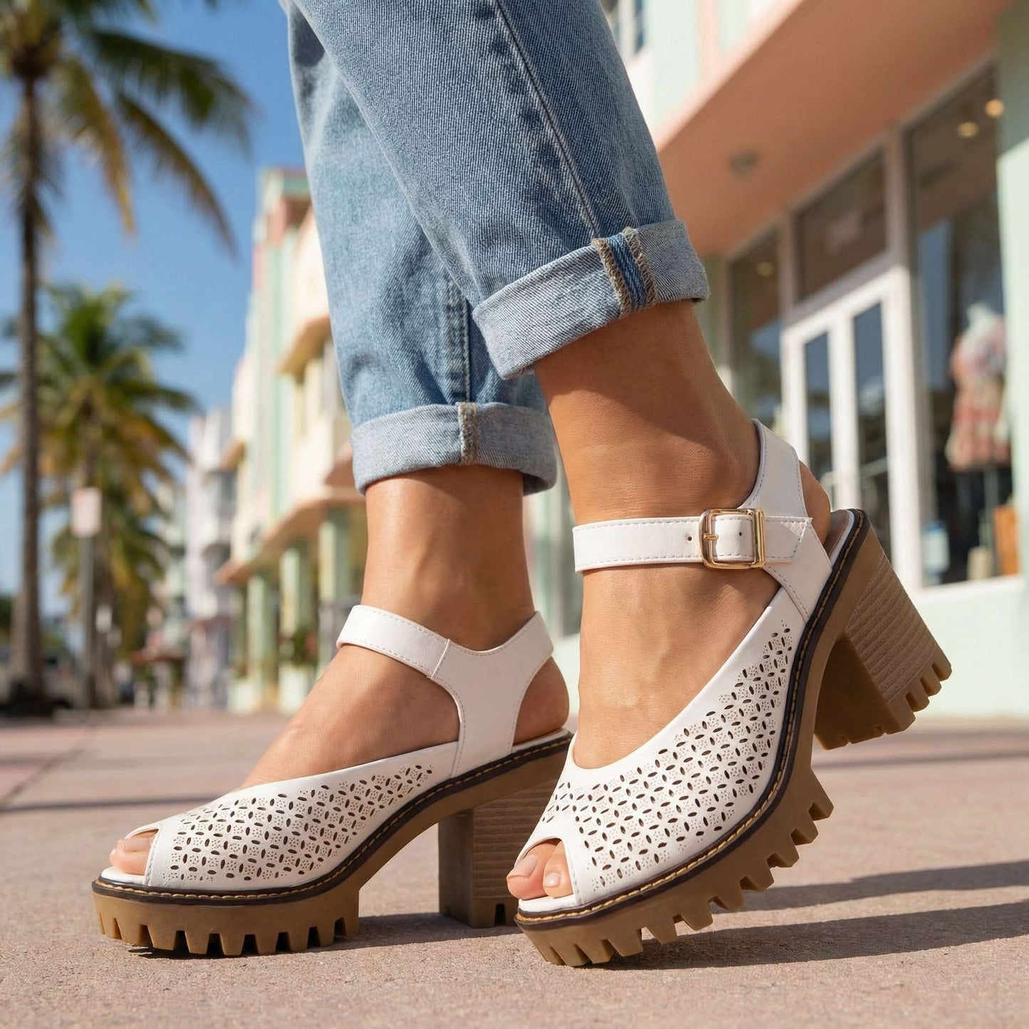Women's Flower Cut Chunky Sandals Corvine