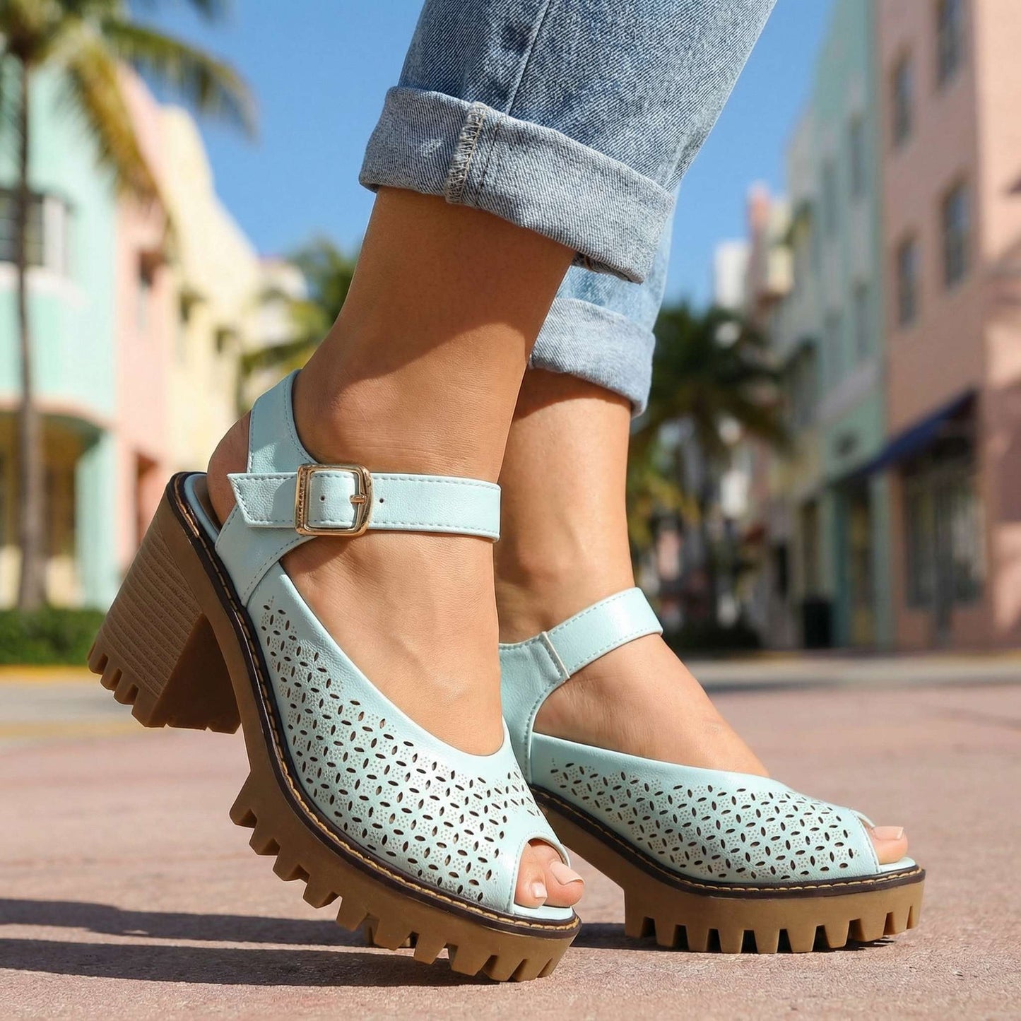 Women's Flower Cut Chunky Sandals Corvine