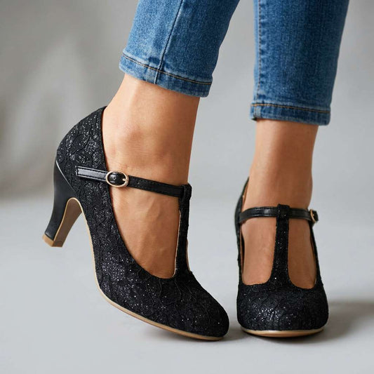 Women's Flower Textured Mary Jane Heels Corvine
