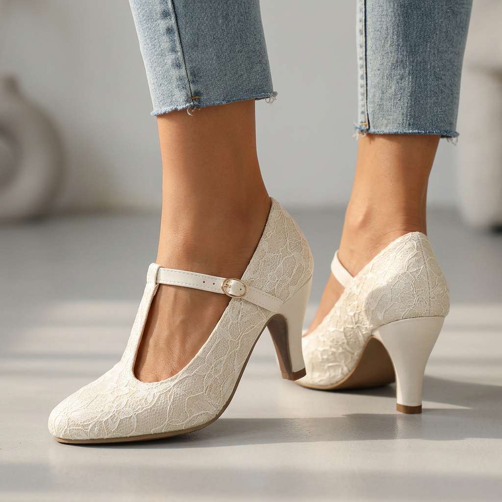 Women's Flower Textured Mary Jane Heels Corvine