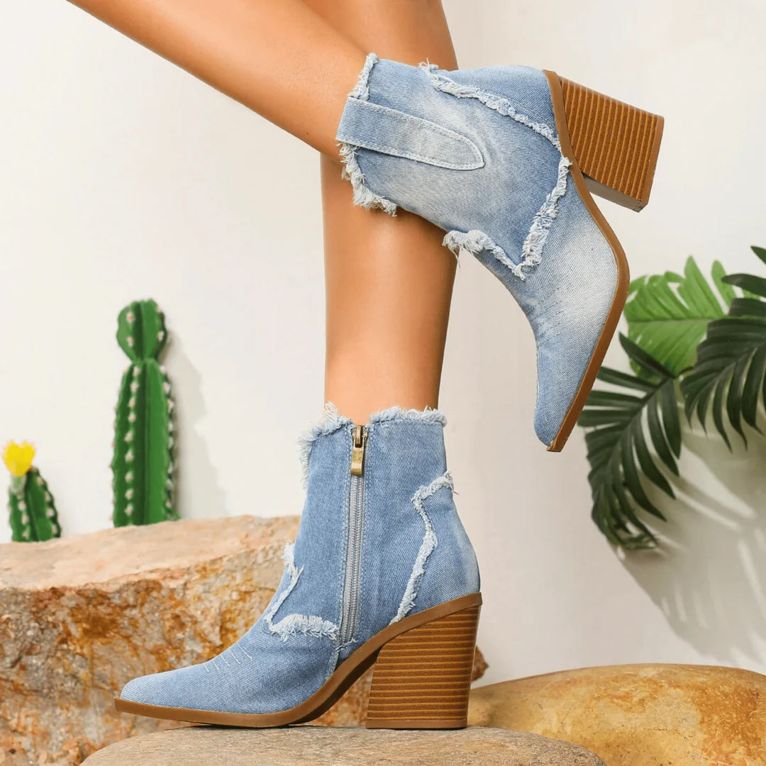 Women's Frayed Denim Ankle Boots Corvine