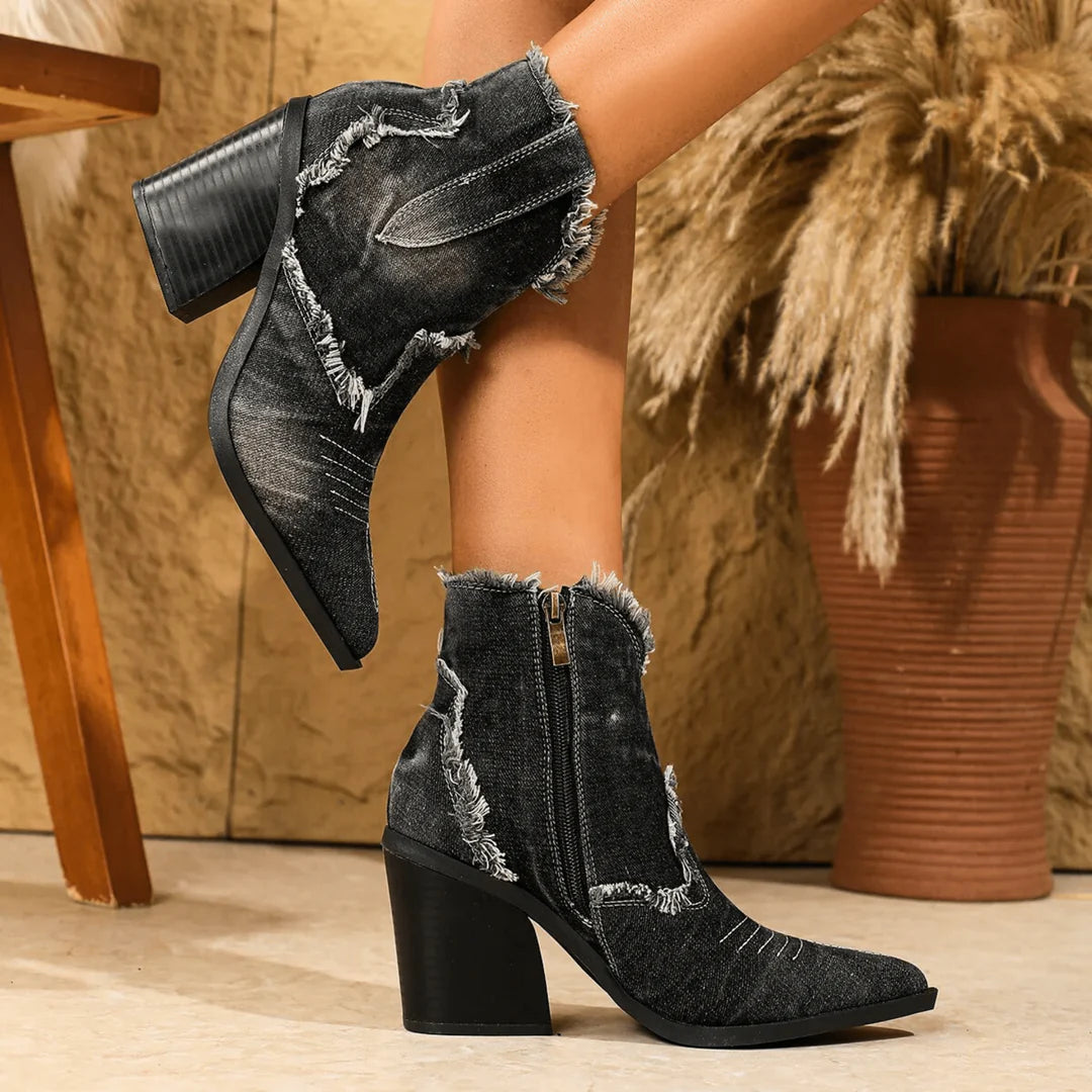 Women's Frayed Denim Ankle Boots Corvine