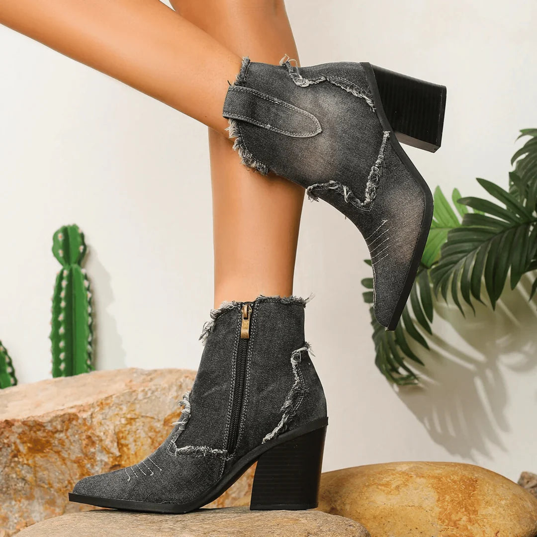 Women's Frayed Denim Ankle Boots Corvine