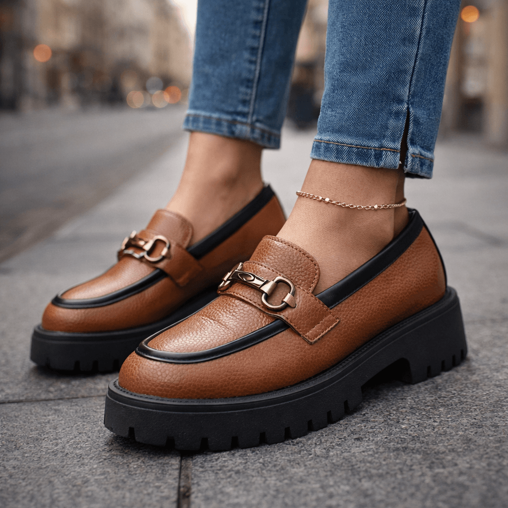 Women's Full-Grain Leather Chunky Lug Sole Loafers Corvine