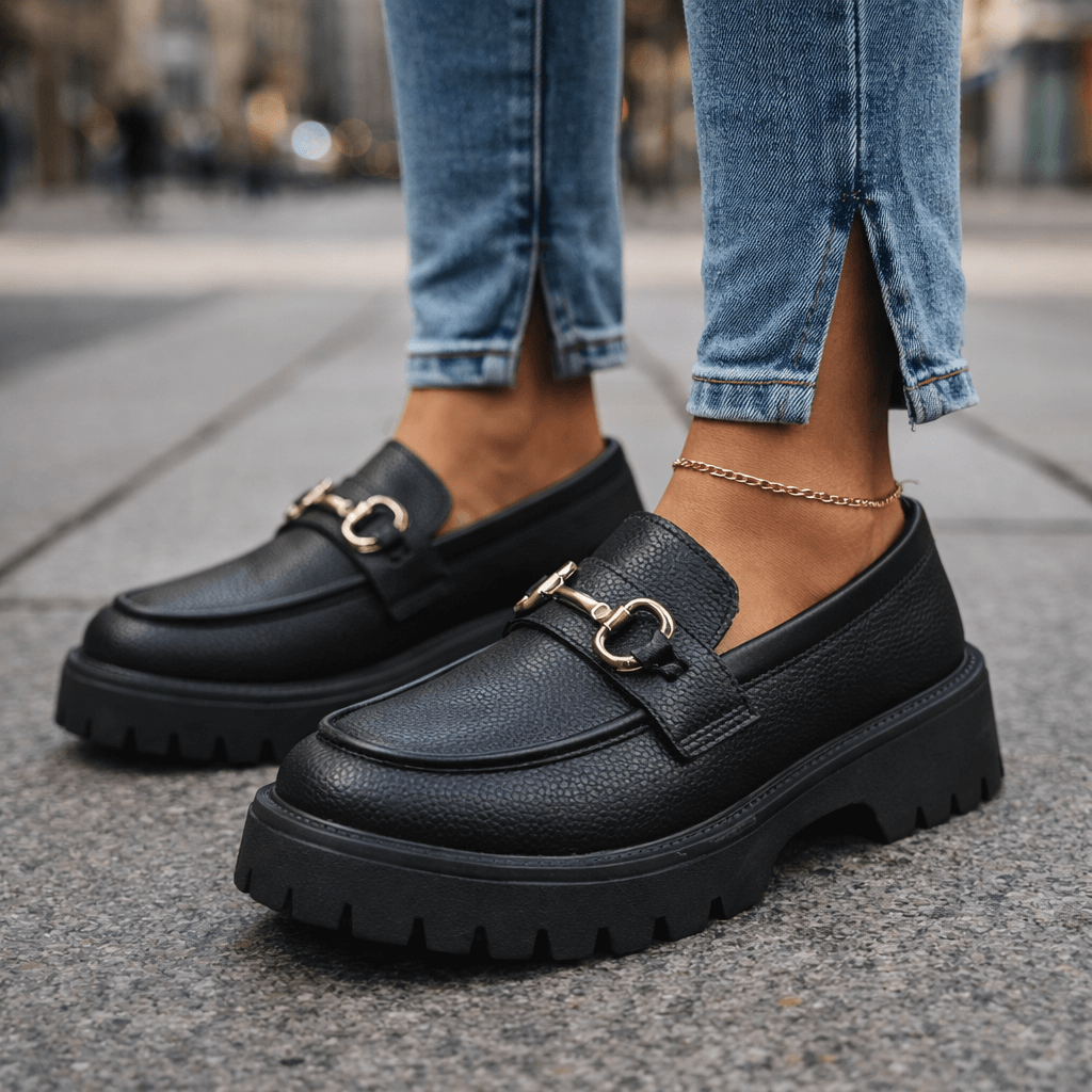 Women's Full-Grain Leather Chunky Lug Sole Loafers Corvine