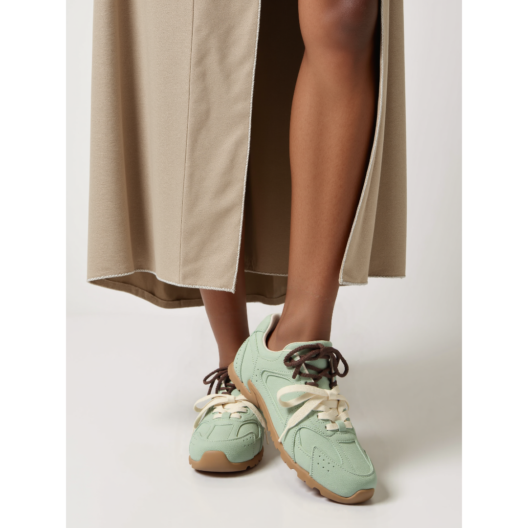 Women's Genuine Calfskin Suede Double Laced Trainers Corvine