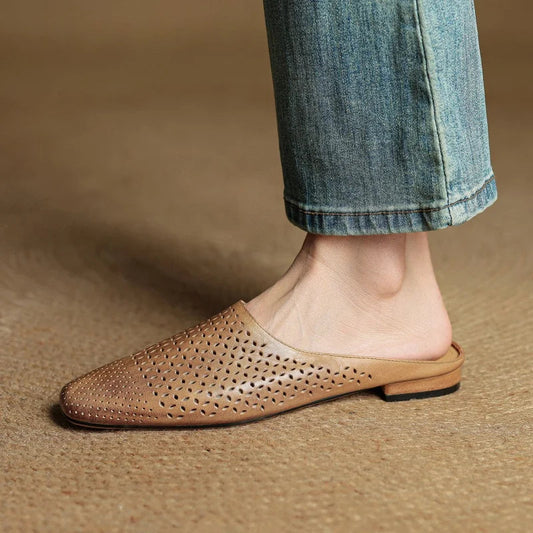 Women's Genuine Leather Backless Mules Shoes Corvine
