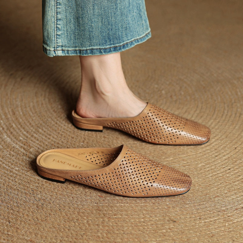 Women's Genuine Leather Backless Mules Shoes Corvine