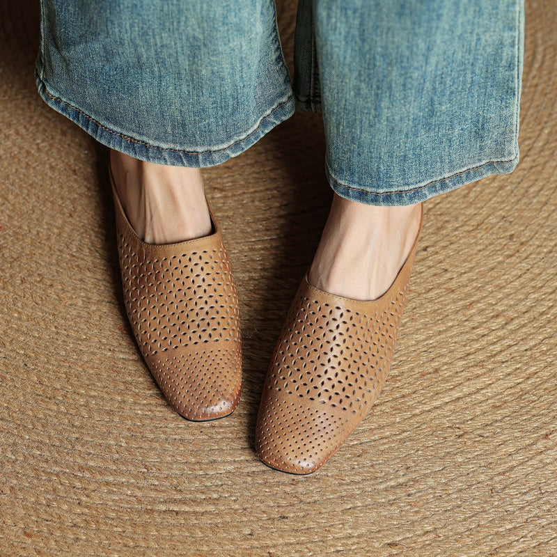 Women's Genuine Leather Backless Mules Shoes Corvine