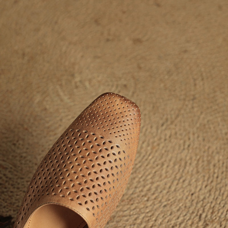 Women's Genuine Leather Backless Mules Shoes Corvine