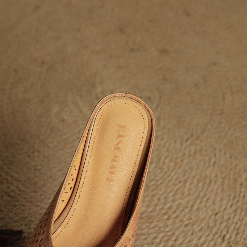 Women's Genuine Leather Backless Mules Shoes Corvine