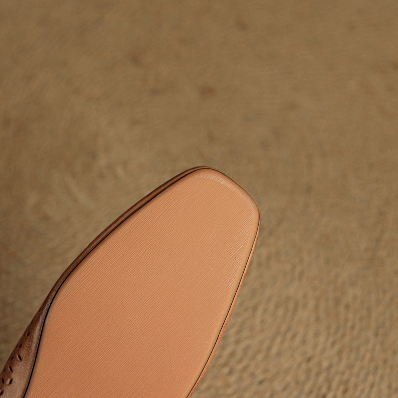 Women's Genuine Leather Backless Mules Shoes Corvine