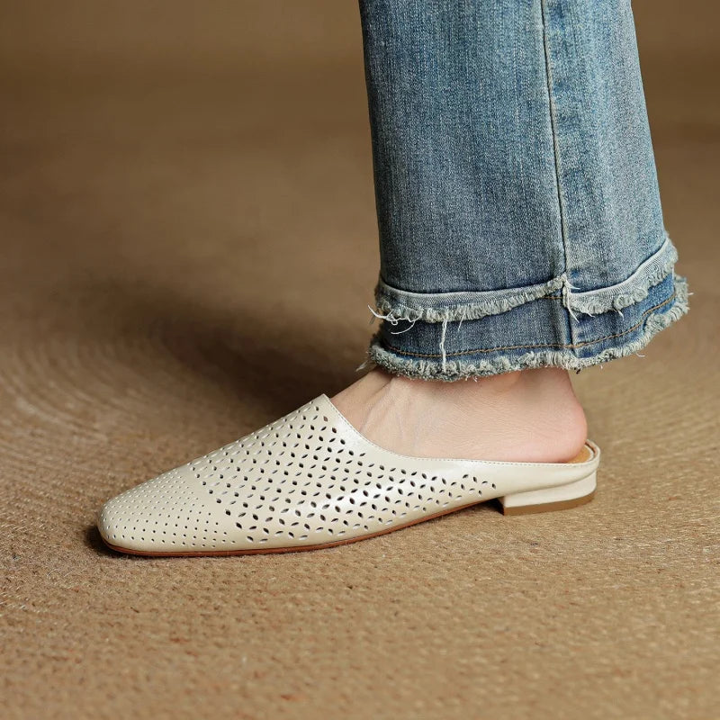Women's Genuine Leather Backless Mules Shoes Corvine