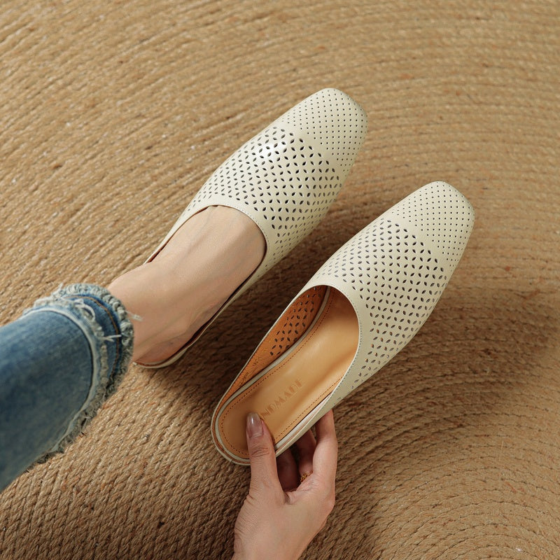 Women's Genuine Leather Backless Mules Shoes Corvine
