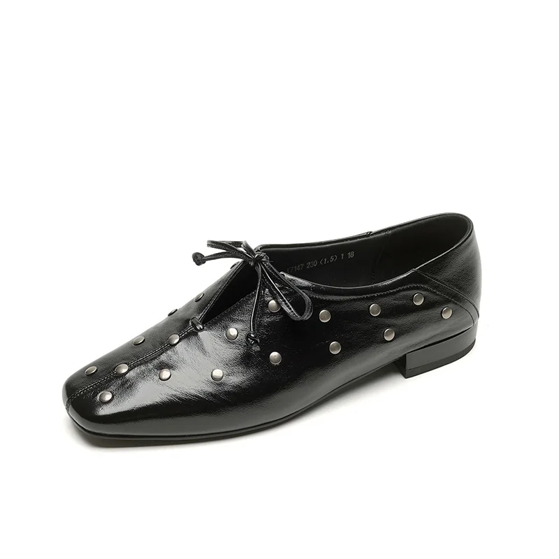 Women's Genuine Leather Black Flats Corvine