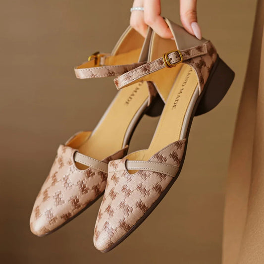 Women's Genuine Leather Braided Heels Corvine