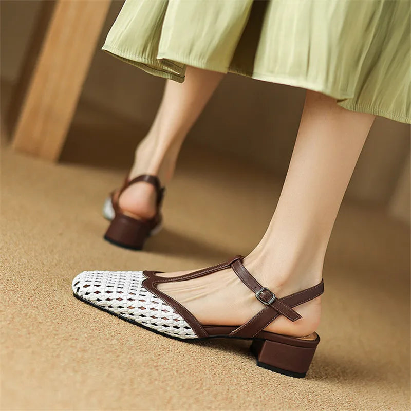 Women's Genuine Leather Braided Heels Corvine