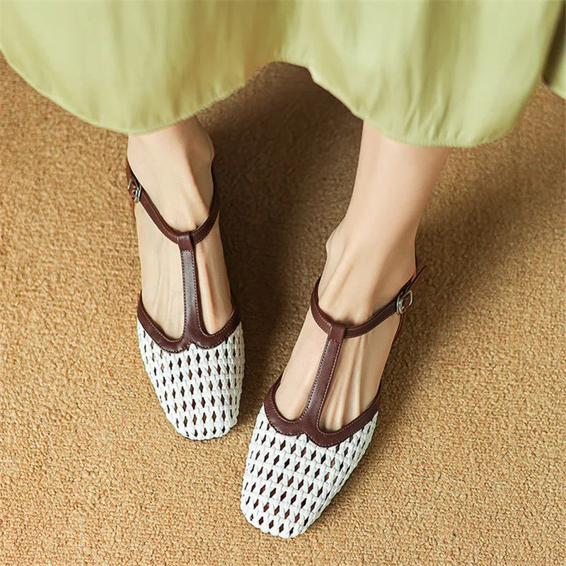 Women's Genuine Leather Braided Heels Corvine