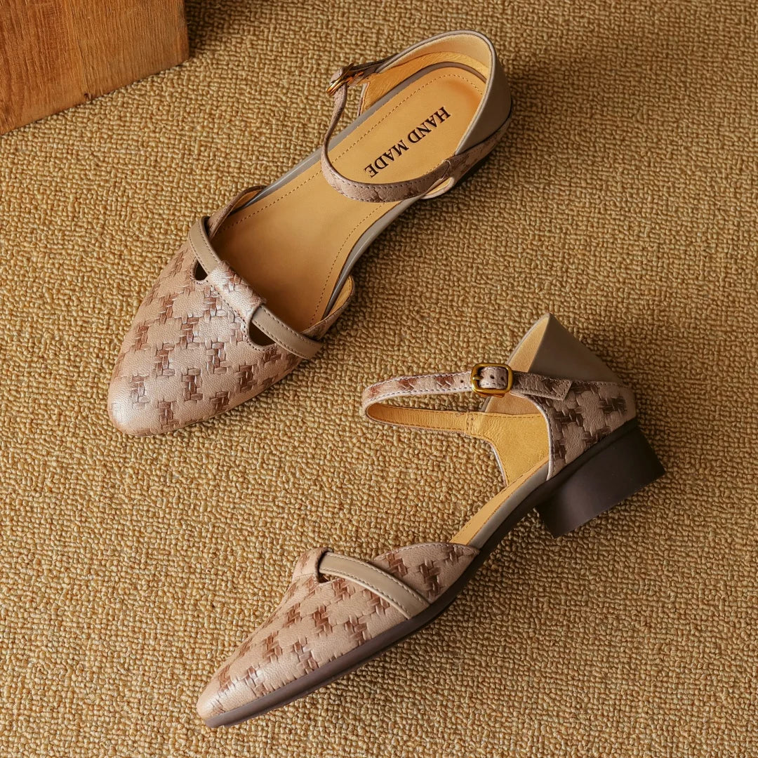 Women's Genuine Leather Braided Heels Corvine